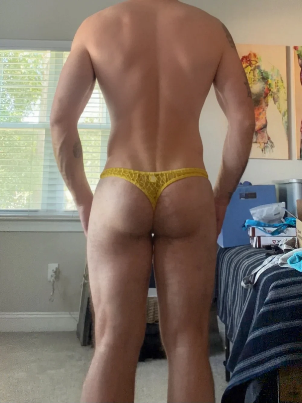 Yellow Lace Men's Thong Underwear XL - Picture 3 of 3